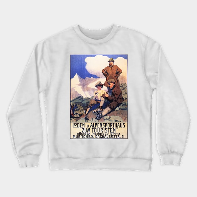 LODEN ALPEN SPORTS HOTEL for Tourists 1905 Vintage German Travel Advertisement Crewneck Sweatshirt by vintageposters